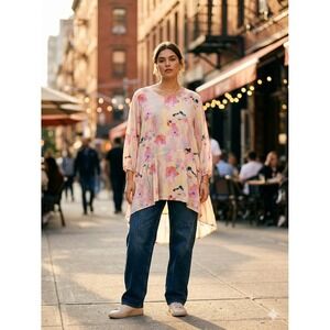 Melissa McCarthy Seven7 Womens 3X Floral Watercolor Rayon Tunic Back Button Top